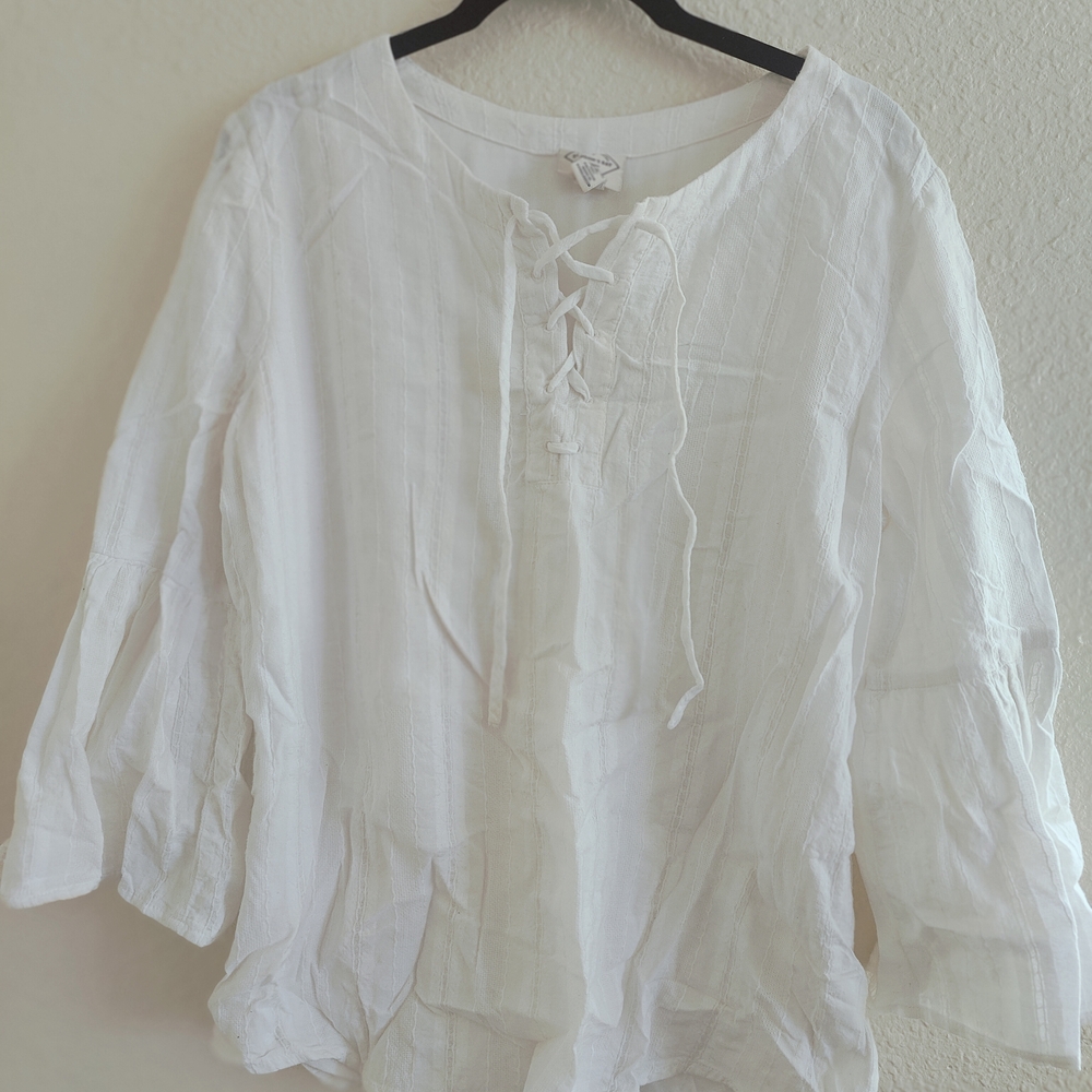Women's White Lace-Up Blouse